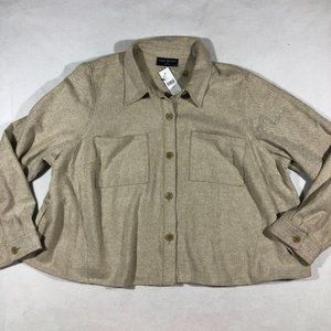 NEW Lane Bryant Womens 22/24 Crop Shacket Thick Shirt Jacket Stripe Tan NWT $80